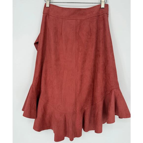 Anthropologie Skirt by Maeve Marston Ruffled Wrap Suede Mauve Pink Size 0 XS - Picture 5 of 9